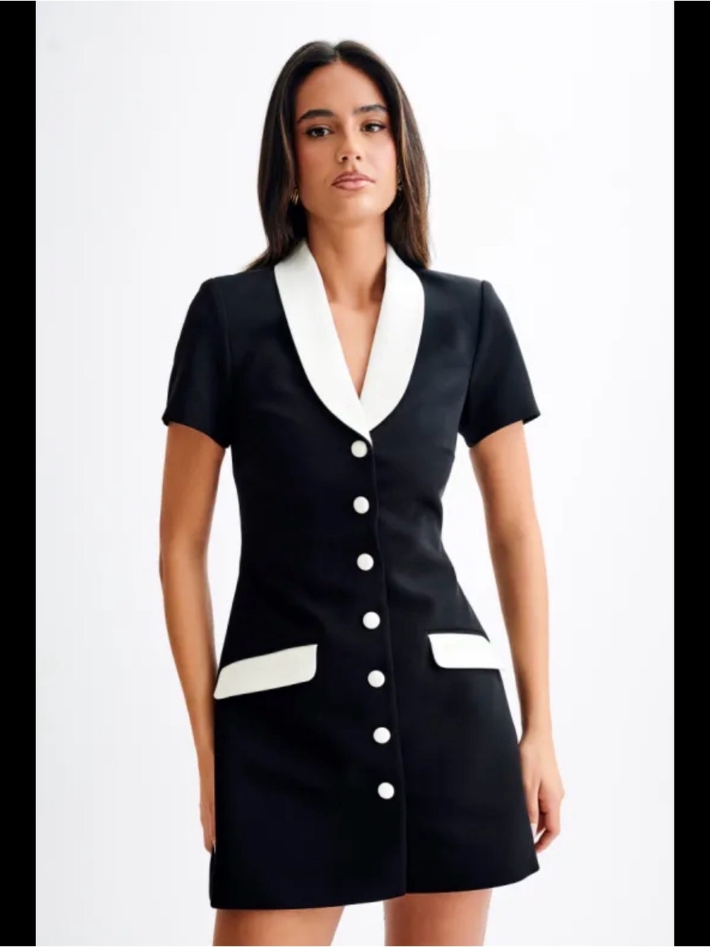 Meshki Black Mini Dress with White Trim